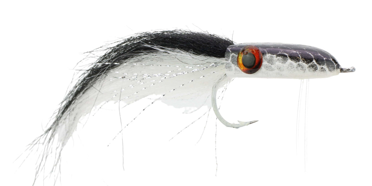 Black and White Snake Head Popper Size 2/0 Wild Water Fly Fishing