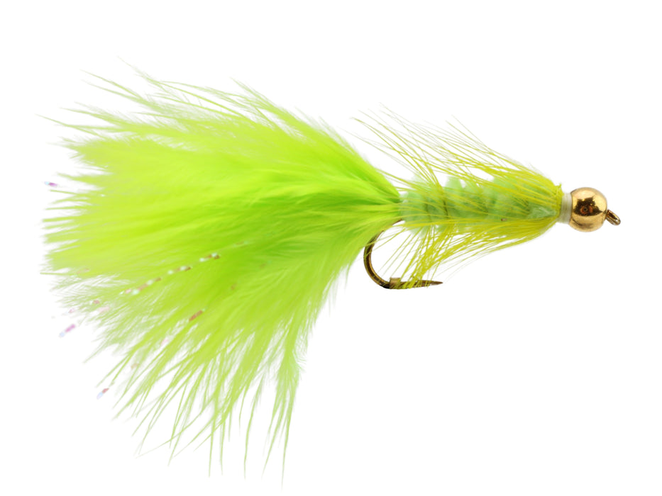 Wild Water Fly Fishing Bead Head Chartreuse Wooly Bugger, size 10, qty. 6