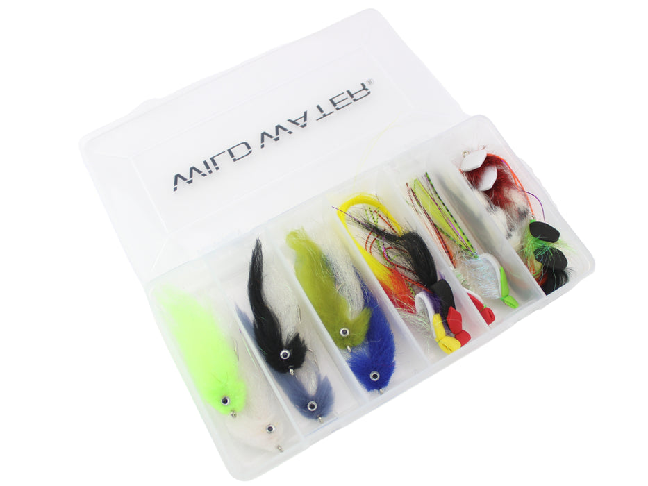 Wild Water Fly Fishing EP Top Water Baitfish Assortment, 12 Flies with Wild Water's 6 Section Fly Box