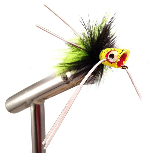 Concave Face Mini Panfish Popper, Size 4 | Black and Chartreuse | Qty. 4