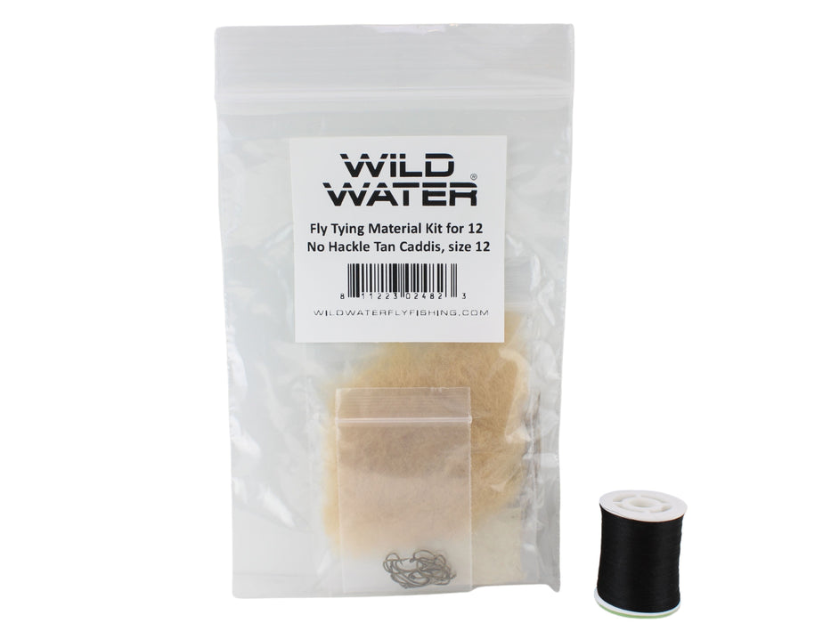 Wild Water Fly Fishing Fly Tying Material Kit, No Hackle Tan Caddis