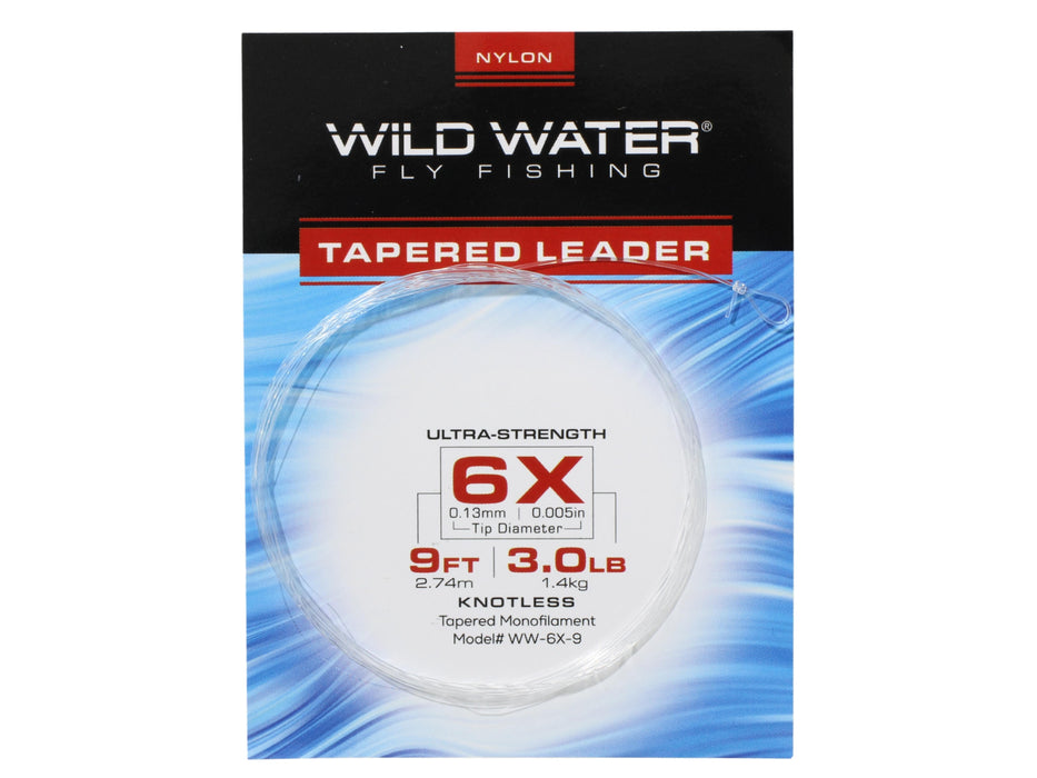Wild Water Fly Fishing 9' Tapered Monofilament Leader 6X, 6 Pack