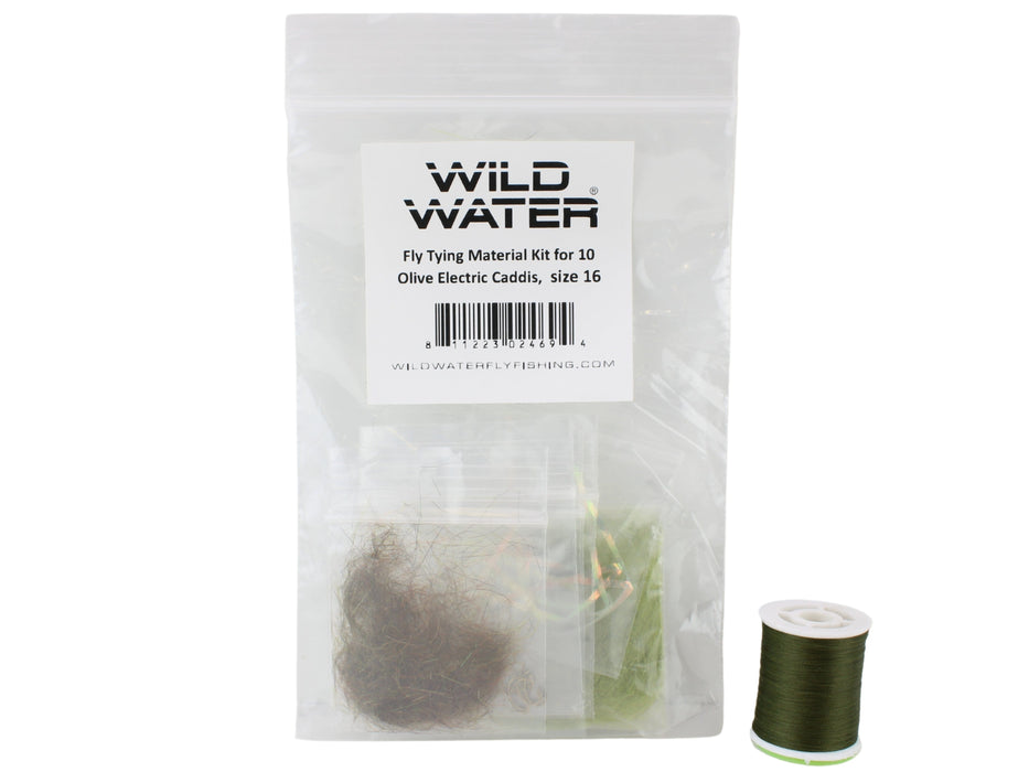 Wild Water Fly Fishing Fly Tying Material Kit, Olive Electric Caddis