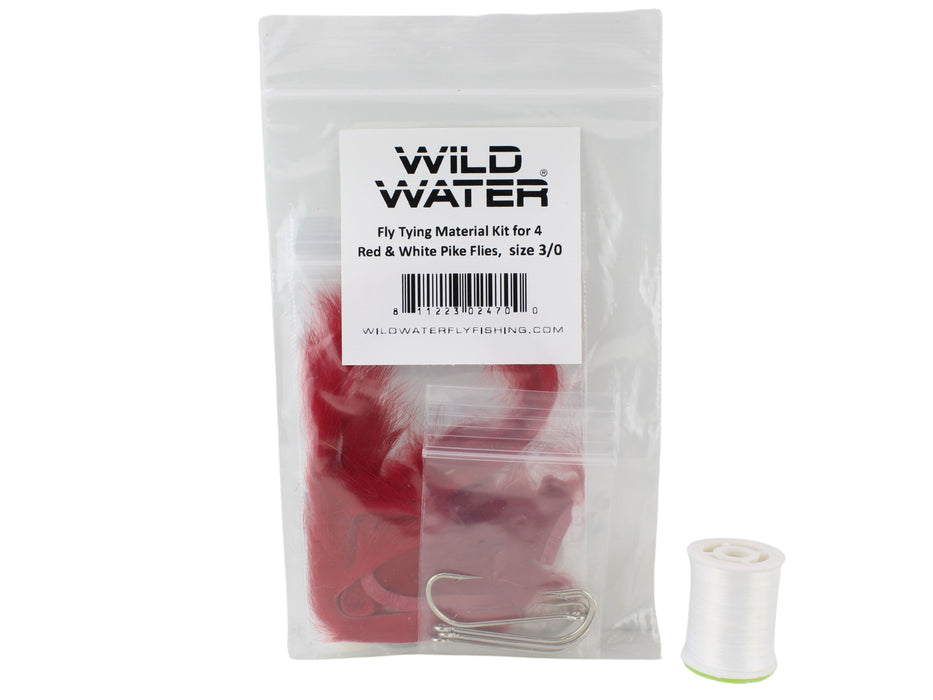 Wild Water Fly Fishing Fly Tying Material Kit, Red and White Pike