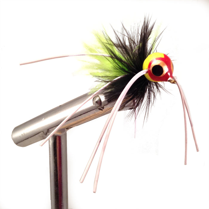 Wild Water Fly Fishing Chartreuse and Black Spherical Body Popper, Size 4, Qty. 4