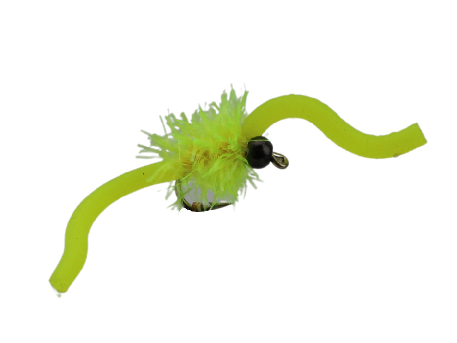 Wild Water Fly Fishing Tungsten Bead Head Yellow Squirmy Worm 2.0, Size 12, Qty. 6