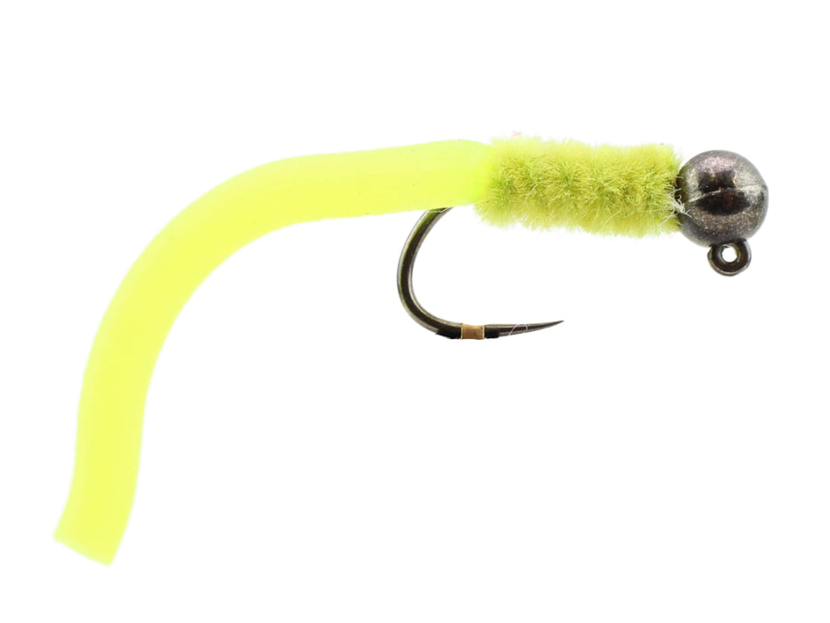 Wild Water Fly Fishing Tungsten Bead Head Yellow Squirmy Worm, Size 12, Qty. 6